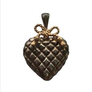 PBD Sterling Silver 14K Gold Quilted Heart Pendant Mixed Metal Bow